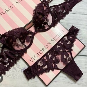 Victorias Secret Floral Embroidered Bra Set. Bra size 36DD, panties size L NWT